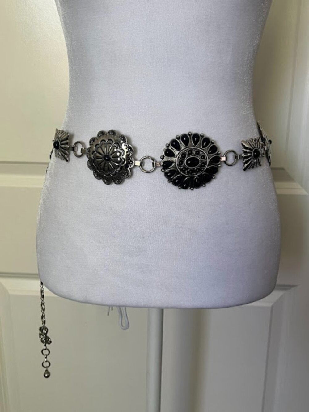 Western Fashion Silver Black Belt Approximately 42 Inches Long